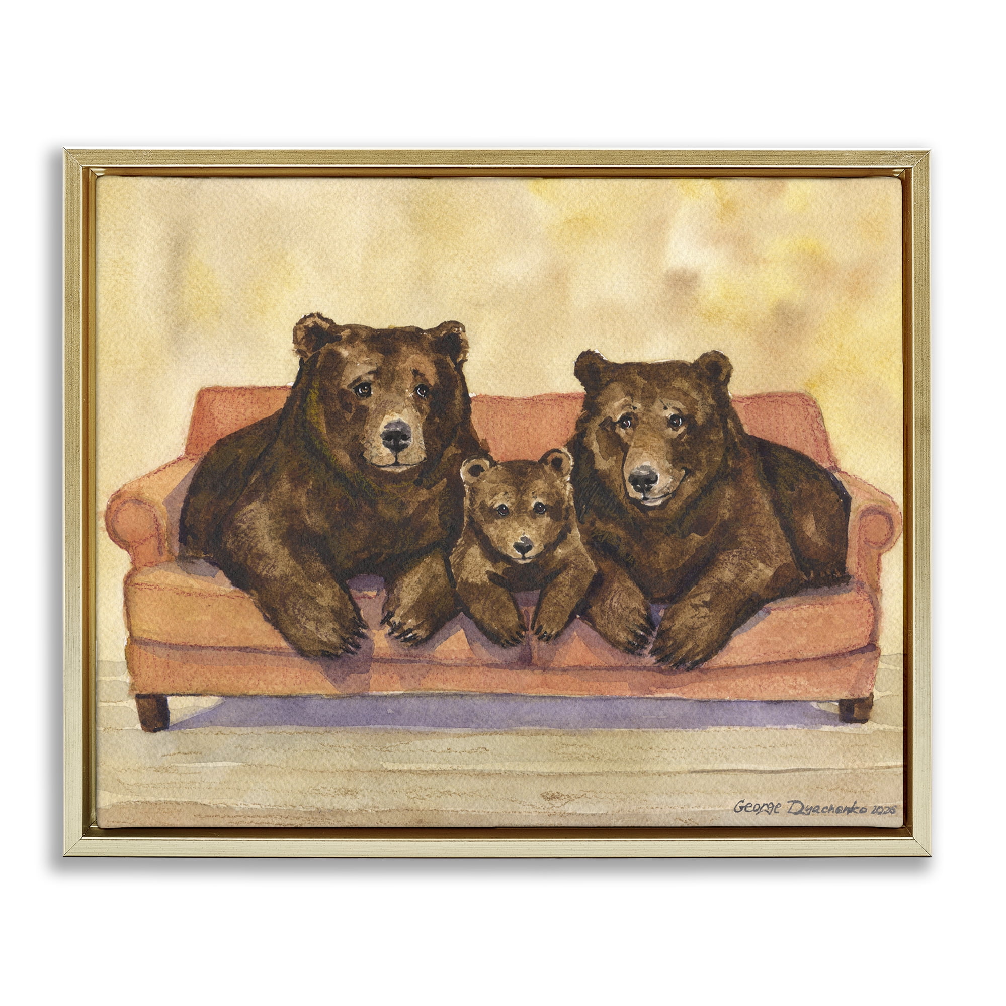 Stupell Industries Bear Family Trio Gold Framed Floater Canvas Wall Art, design by George Dyachenko