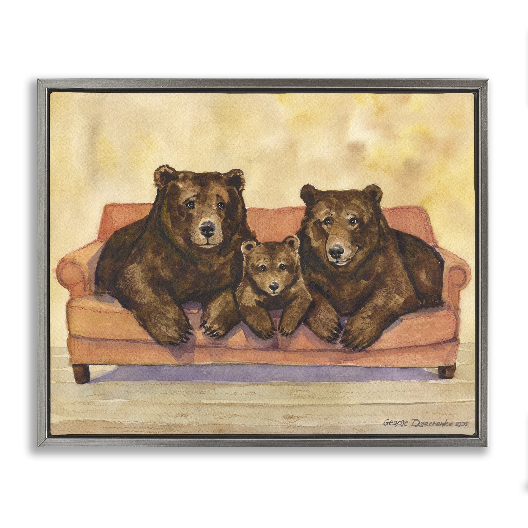 Stupell Industries Bear Family Trio Gray Framed Floater Canvas Wall Art, design by George Dyachenko