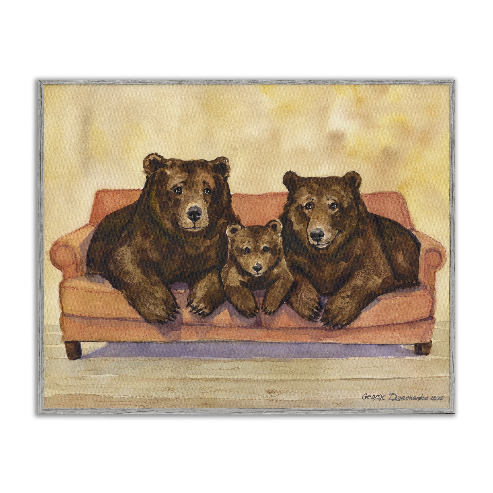 Stupell Industries Bear Family Trio Gray Framed Giclee Art, design by George Dyachenko