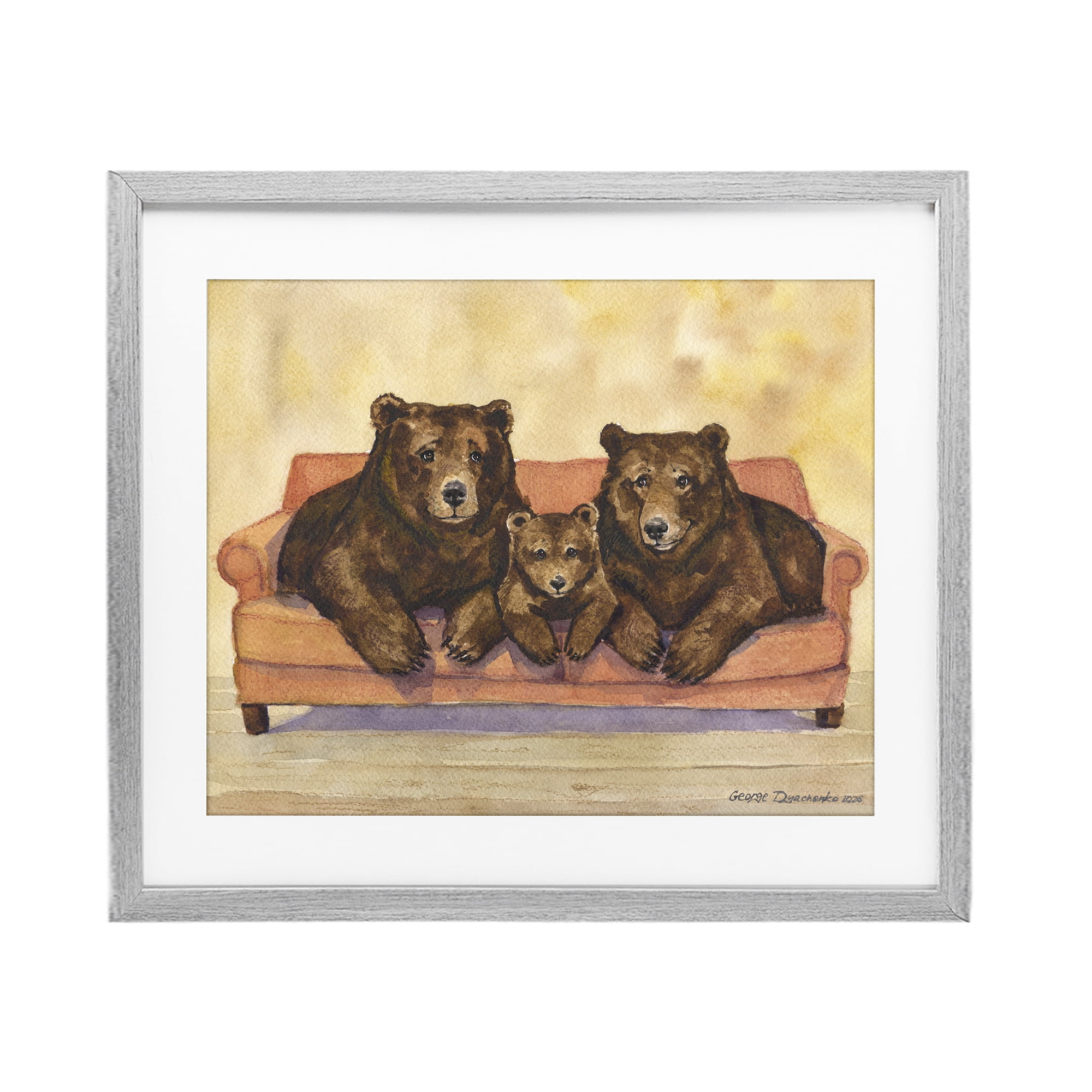 Stupell Industries Bear Family Trio Gray Framed Print Under Glass, design by George Dyachenko