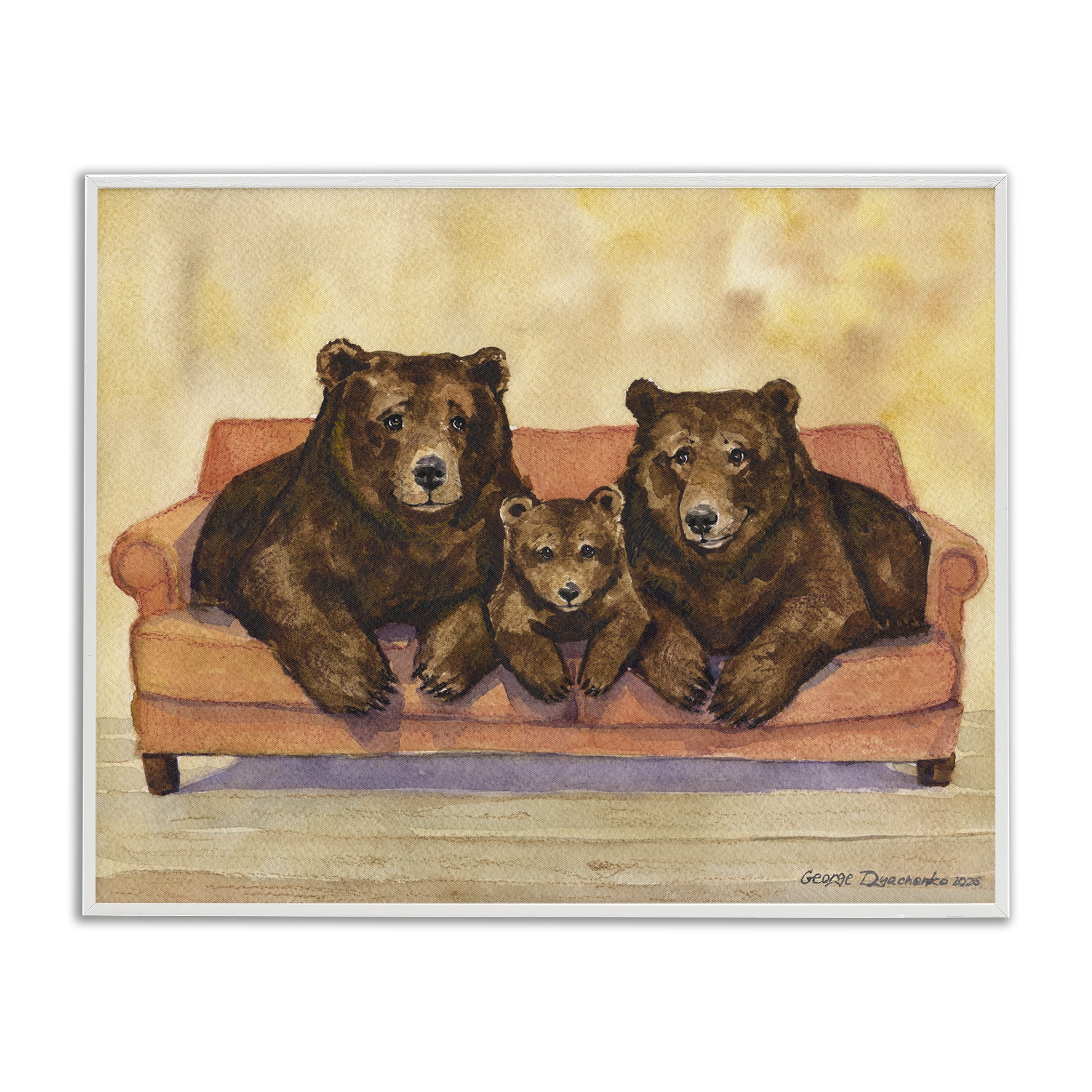 Stupell Industries Bear Family Trio White Framed Giclee Art, design by George Dyachenko