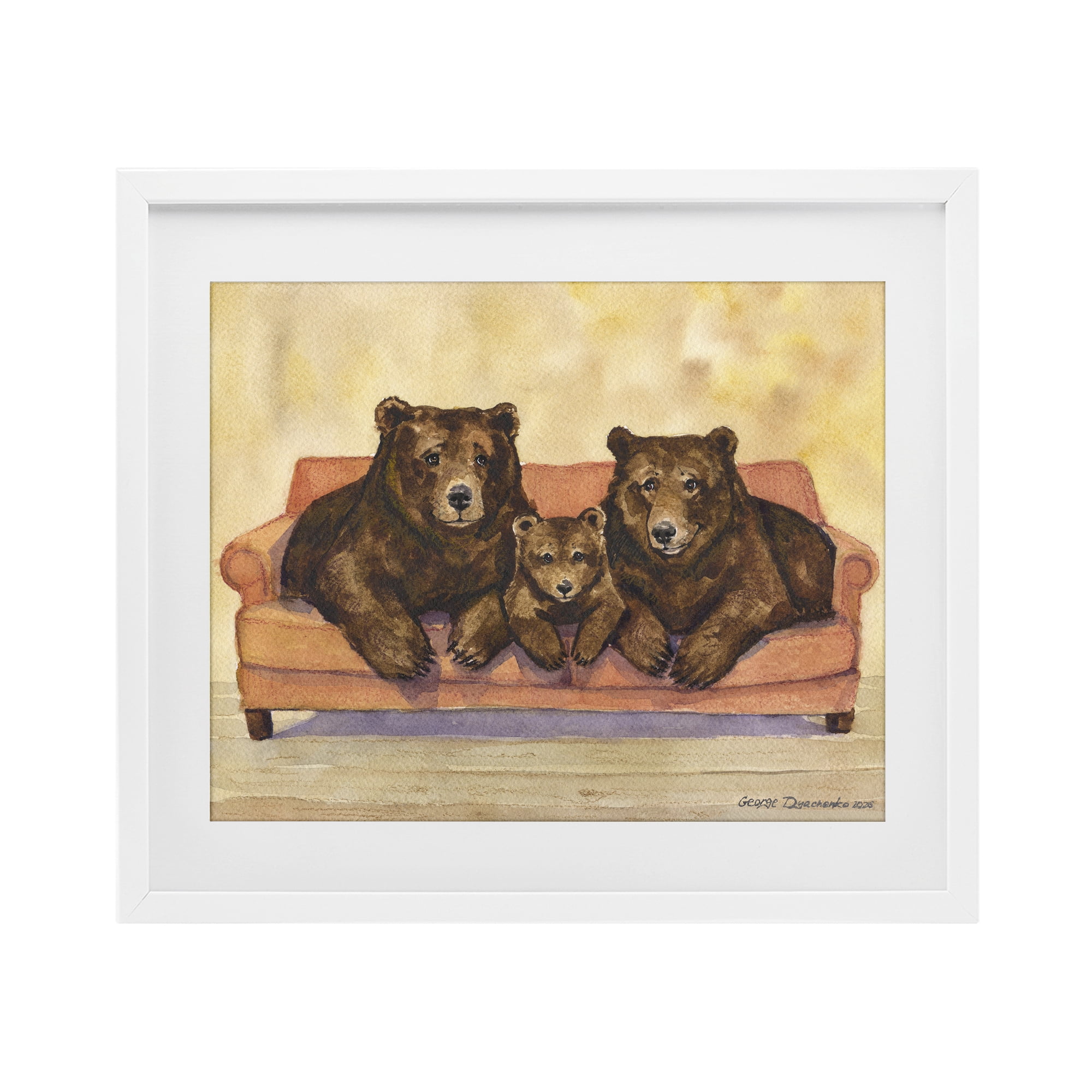 Stupell Industries Bear Family Trio White Framed Print Under Glass, design by George Dyachenko
