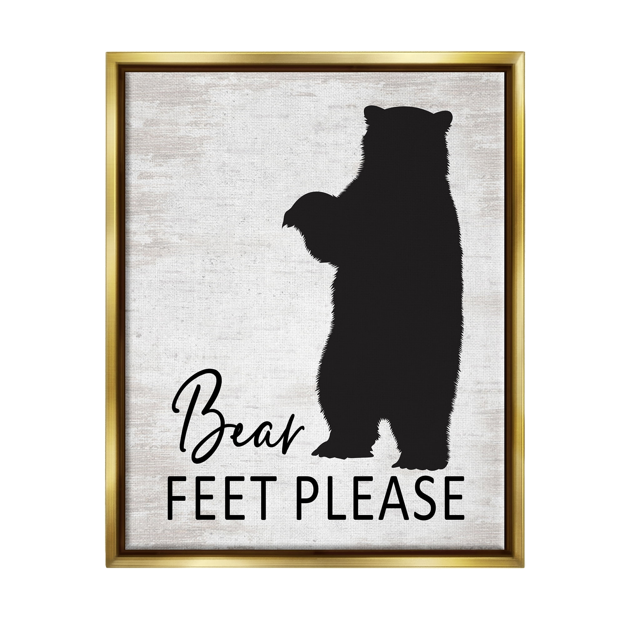 Stupell Industries Bear Feet Remove Shoes Cabin Entrance Sign Graphic Art Metallic Gold Floating Framed Canvas Print Wall Art, Design by Lettered and Lined