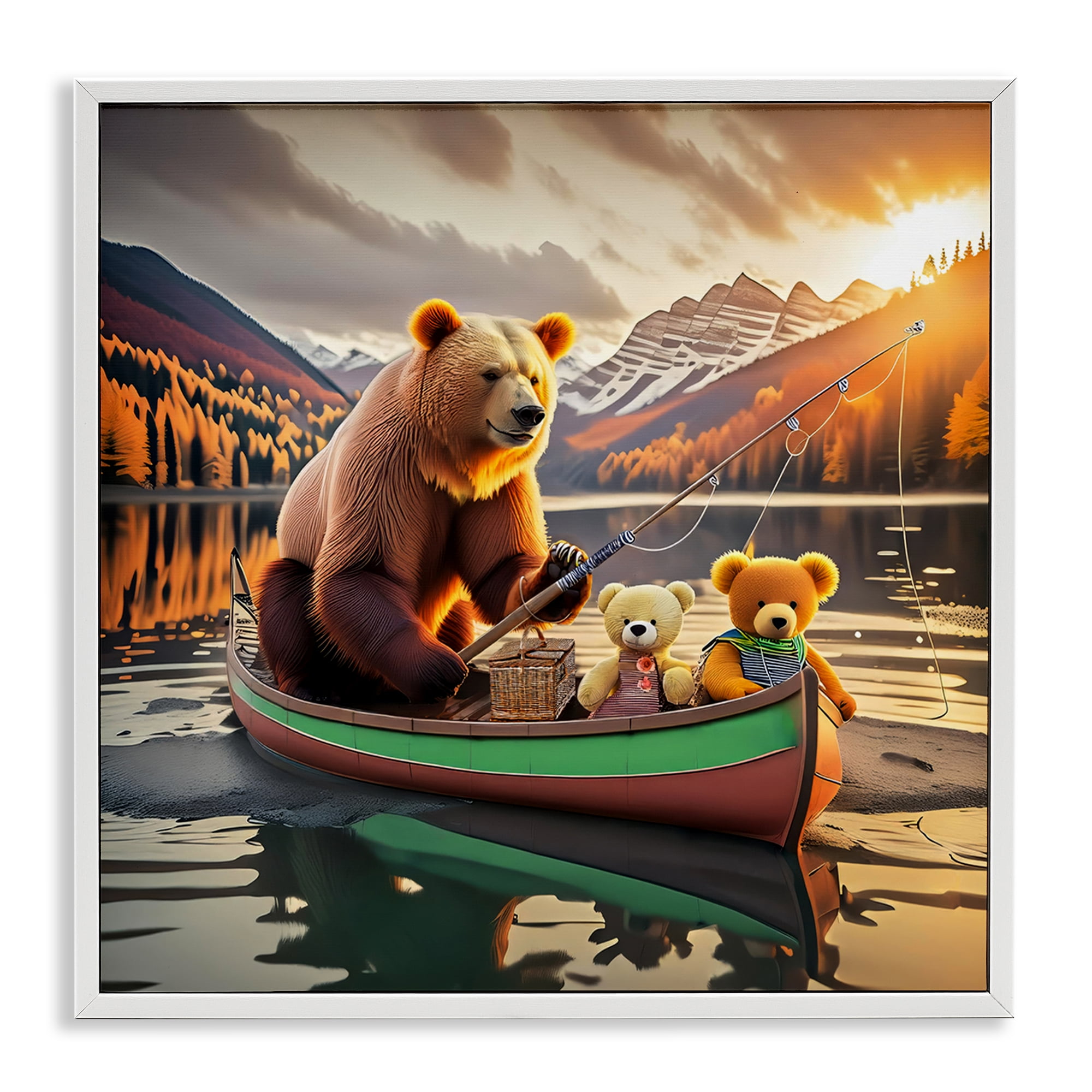 Stupell Industries Bear & Friends on Boat Animals Painting White Framed Art Print Wall Art, 17 x 17