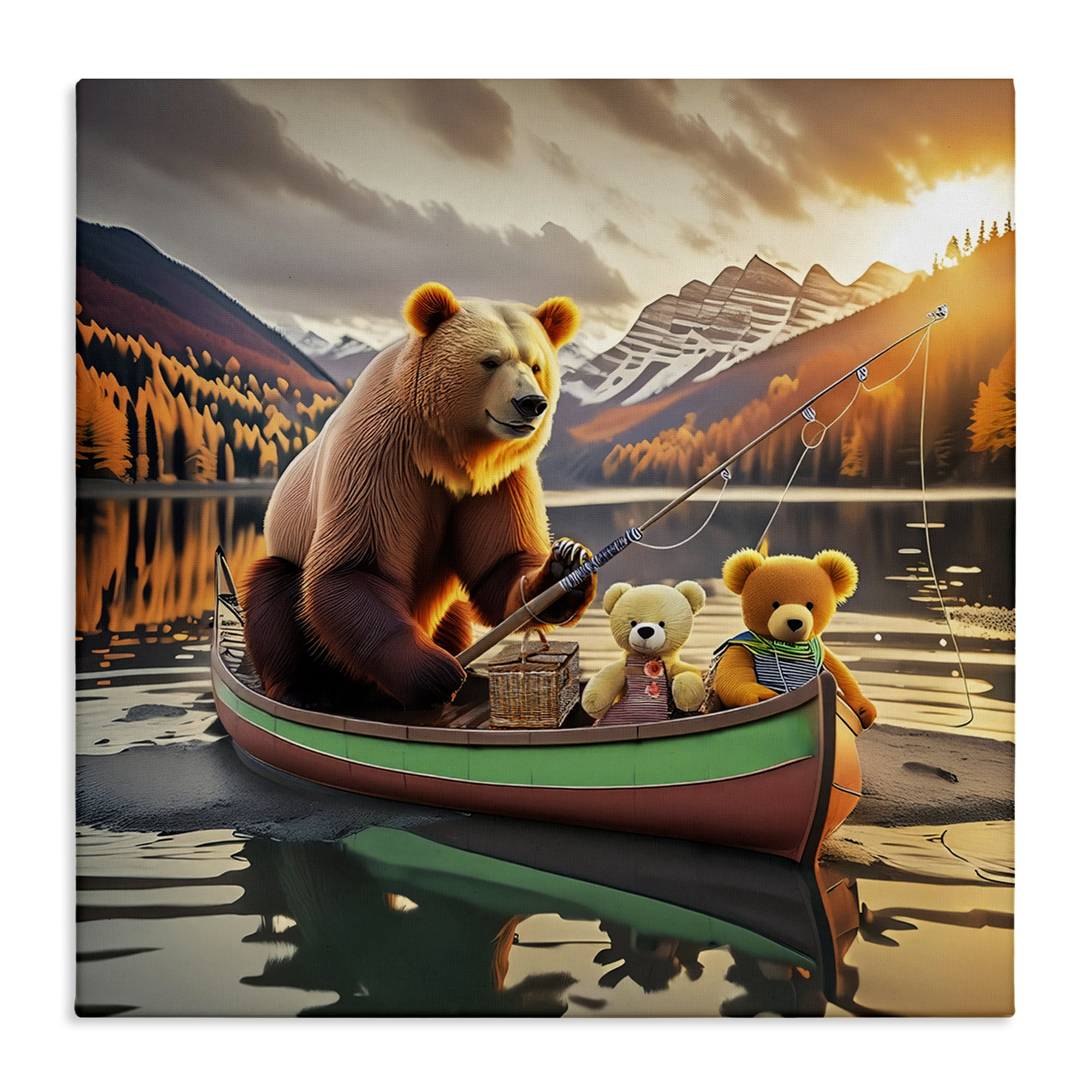 Stupell Industries Bear & Friends on Boat Animals Painting Wrapped Canvas Art Print Wall Art, 17 x 17