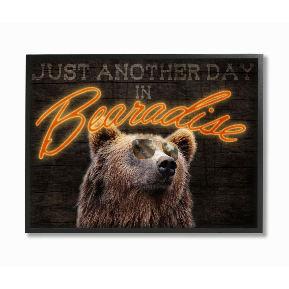 Stupell Industries Bear Funny Word Country Home Animal Wood Textured Design Framed Giclee Texturized Art by Marcus Prime