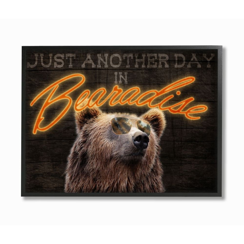 Stupell Industries Bear Funny Word Country Home Animal Wood Textured Design Framed Giclee Texturized Art by Marcus Prime