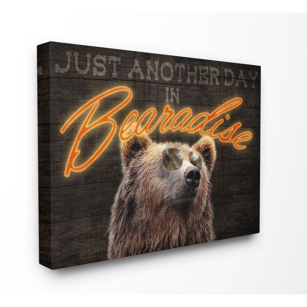 Stupell Industries Bear Funny Word Country Home Animal Wood Textured Design Super Canvas Wall Art by Marcus Prime