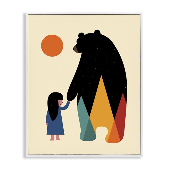 Stupell Industries Bear & Girl Silhouette Animals Painting White Framed Art Print Wall Art, 11 x 14