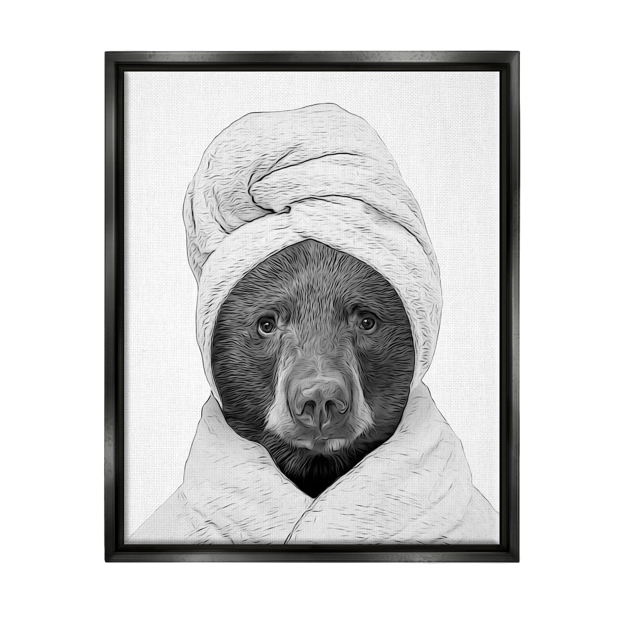 Stupell Industries Bear Hair Towel Funny Animal Animals & Insects Painting Black Floater Framed Art Print Wall Art