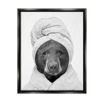 Stupell Industries Bear Hair Towel Funny Animal Animals & Insects Painting Black Floater Framed Art Print Wall Art