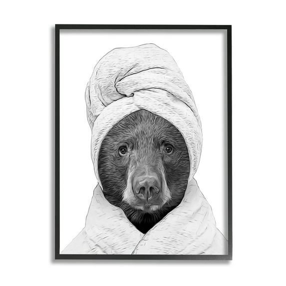 Stupell Industries Bear Hair Towel Funny Animal Animals & Insects Painting Black Framed Art Print Wall Art