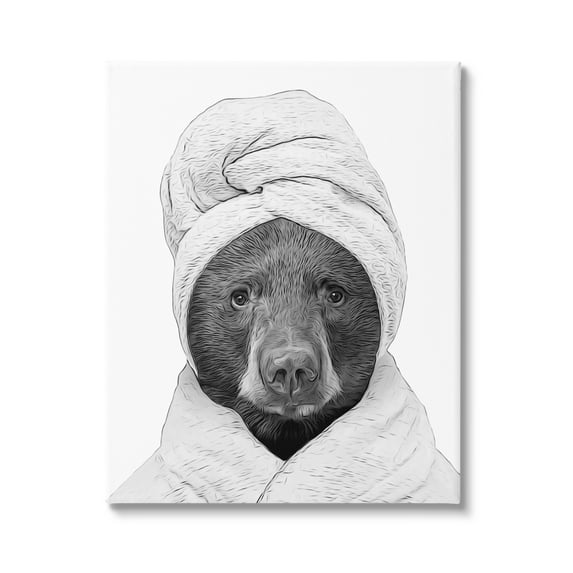 Stupell Industries Bear Hair Towel Funny Animal Animals & Insects Painting Gallery Wrapped Canvas Print Wall Art