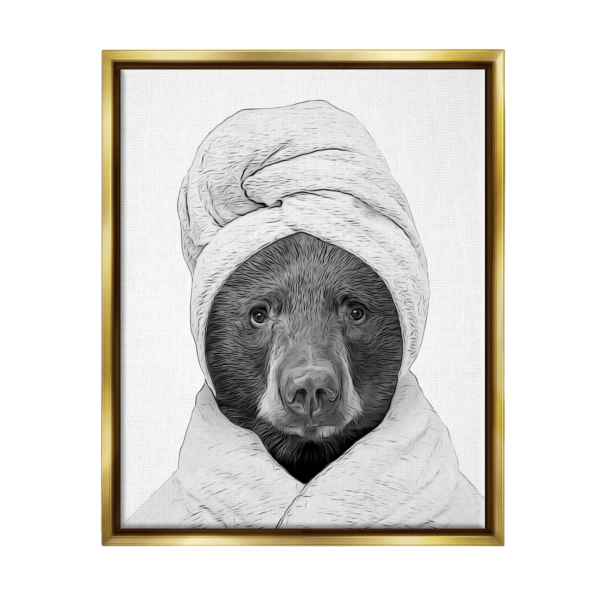 Stupell Industries Bear Hair Towel Funny Animal Animals & Insects Painting Gold Floater Framed Art Print Wall Art