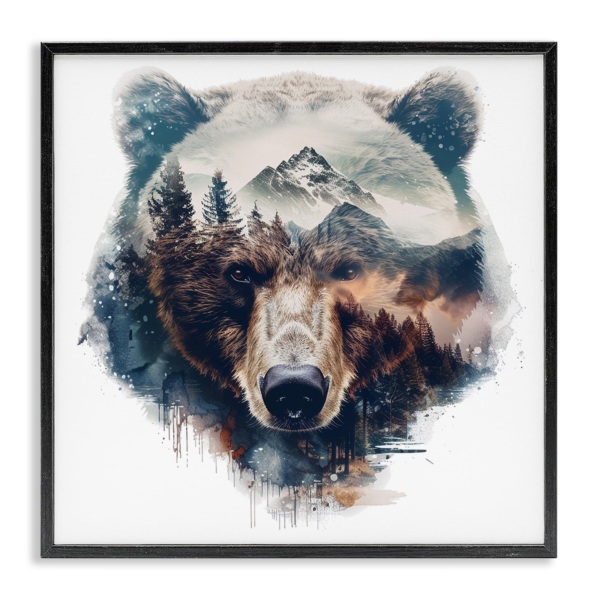 Stupell Industries Bear Head Silhouette Animals Painting Black Framed Art Print Wall Art, 17 x 17