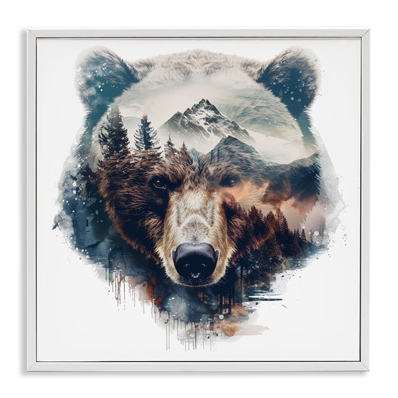 Stupell Industries Bear Head Silhouette Animals Painting White Framed Art Print Wall Art, 17 x 17