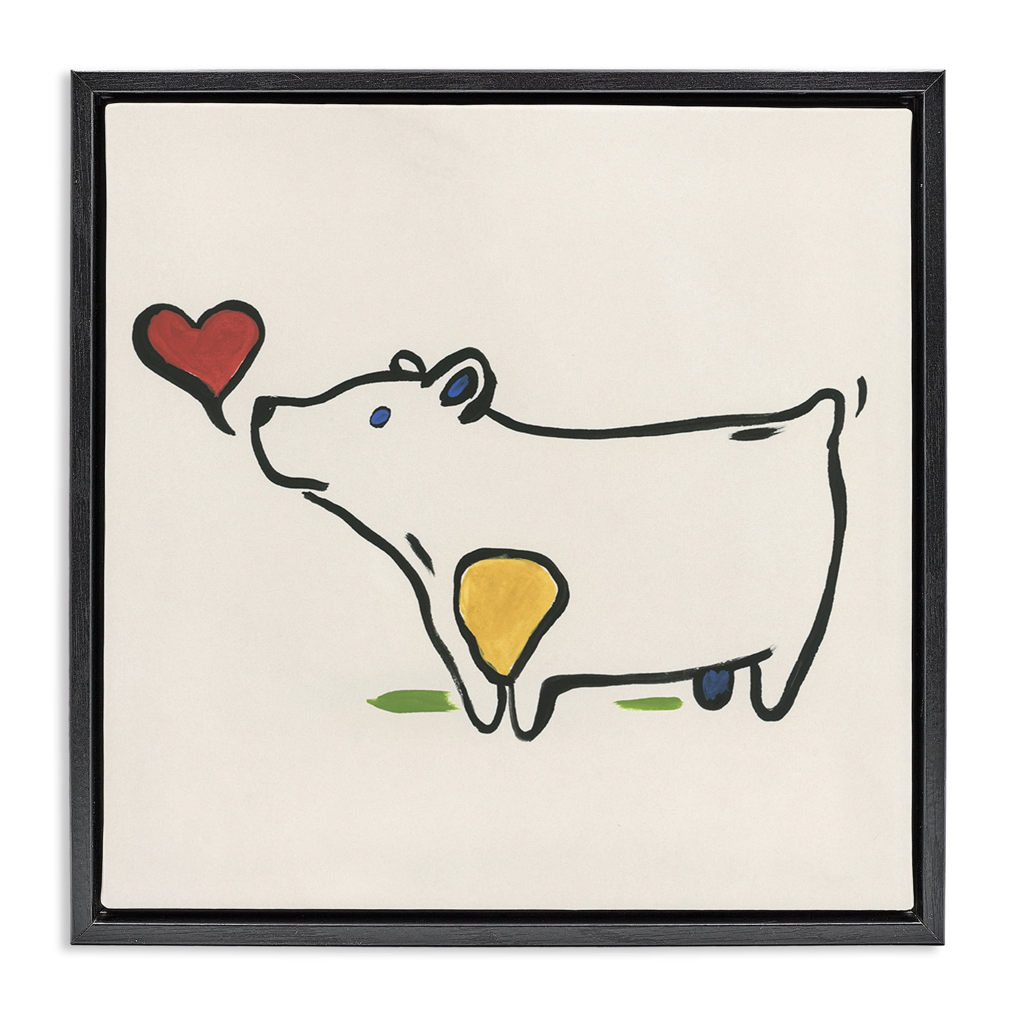 Stupell Industries Bear & Heart Doodle Animals Painting Black Floater Framed Canvas Art Print Wall Art, 25 x 25