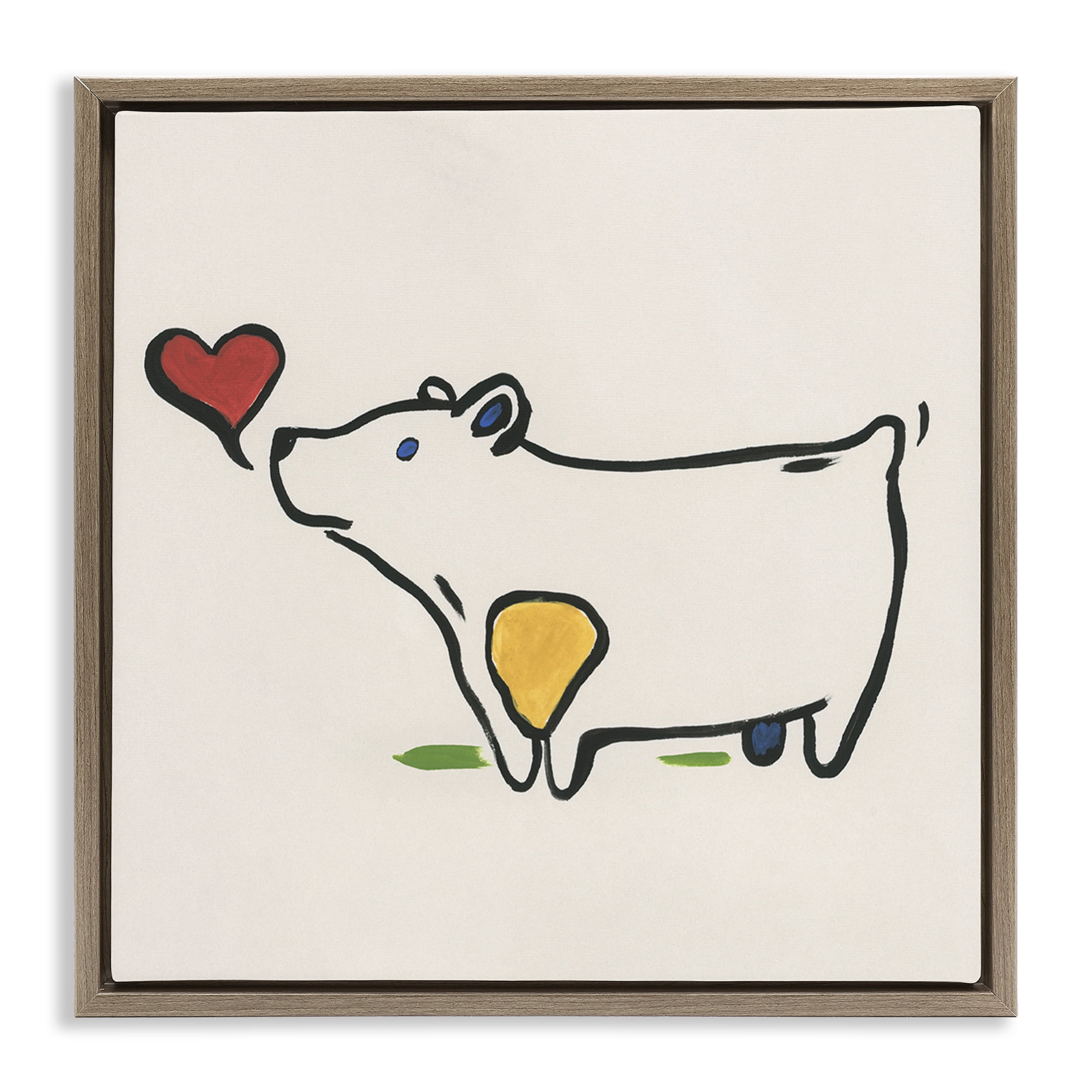 Stupell Industries Bear & Heart Doodle Animals Painting Brown Floater Framed Canvas Art Print Wall Art, 18 x 18