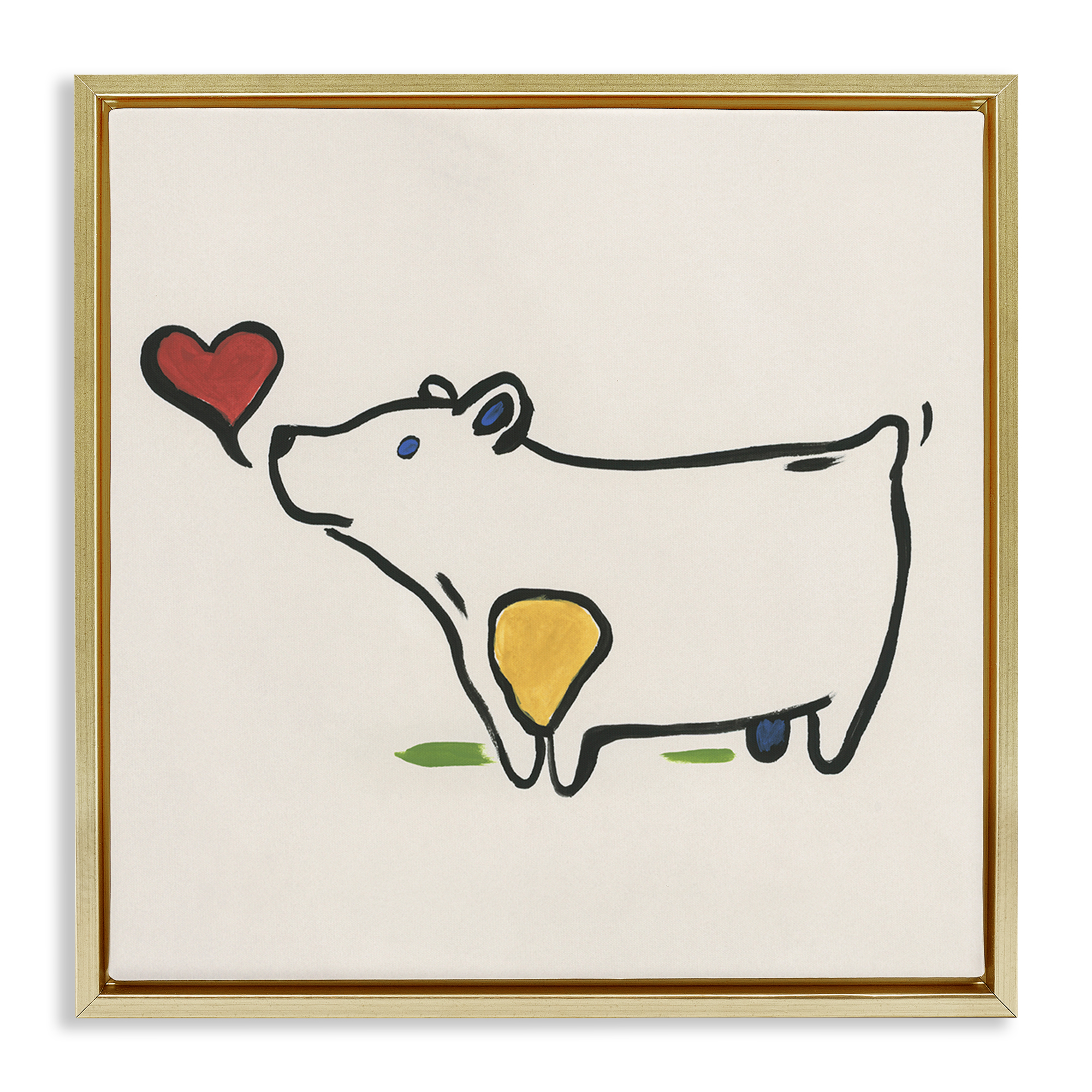 Stupell Industries Bear & Heart Doodle Animals Painting Gold Floater Framed Canvas Art Print Wall Art, 25 x 25