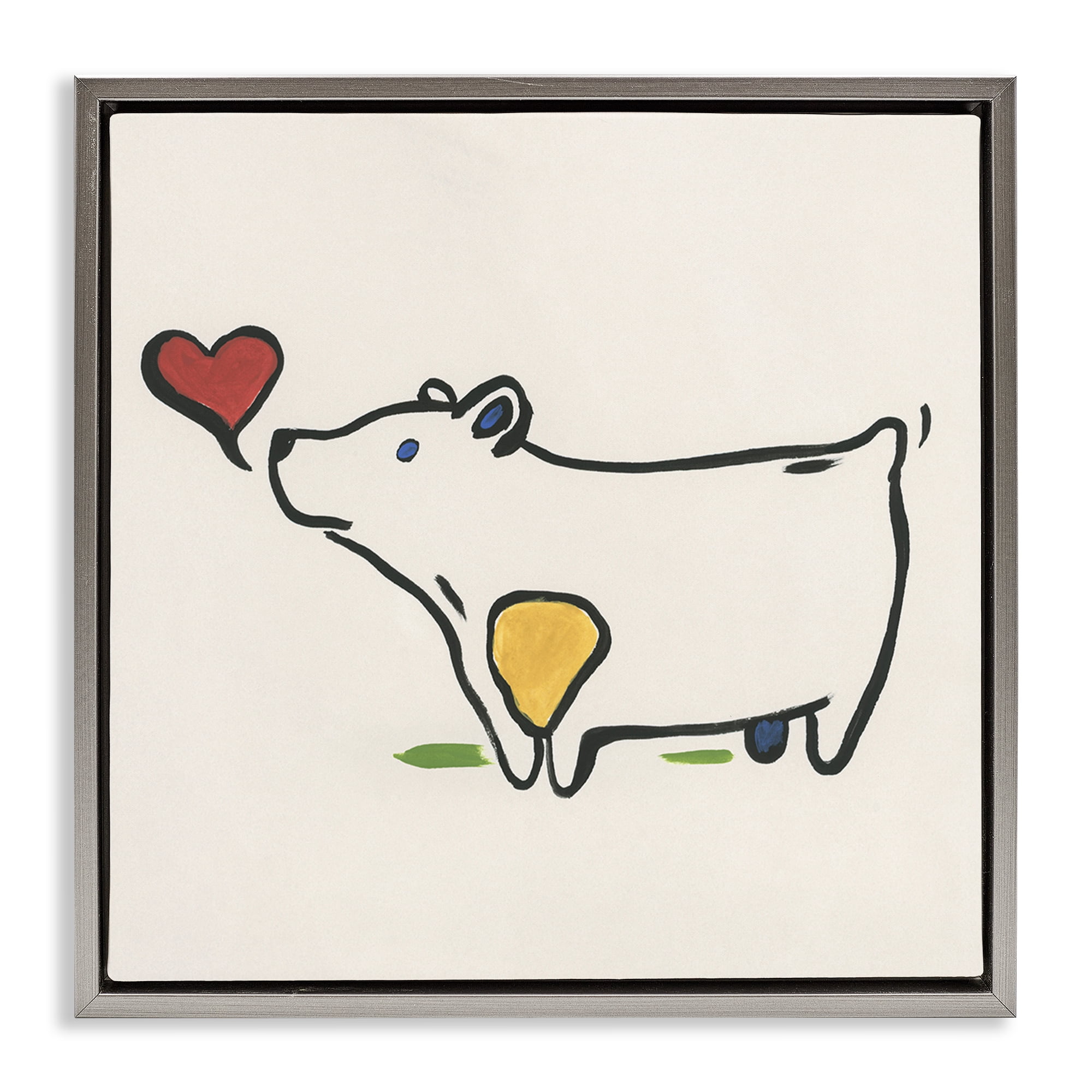 Stupell Industries Bear & Heart Doodle Animals Painting Gray Floater Framed Canvas Art Print Wall Art, 25 x 25