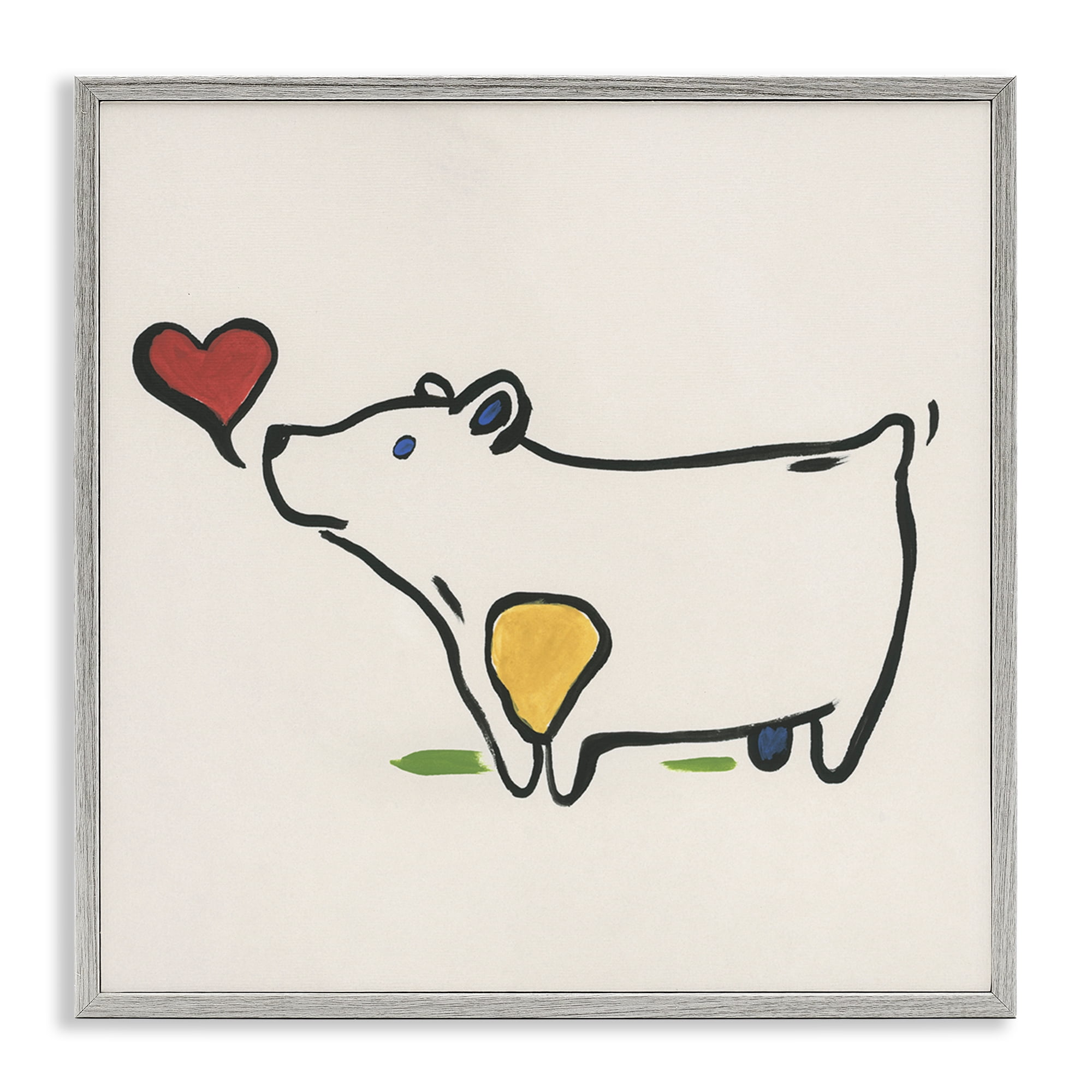Stupell Industries Bear & Heart Doodle Animals Painting Gray Framed Art Print Wall Art, 17 x 17