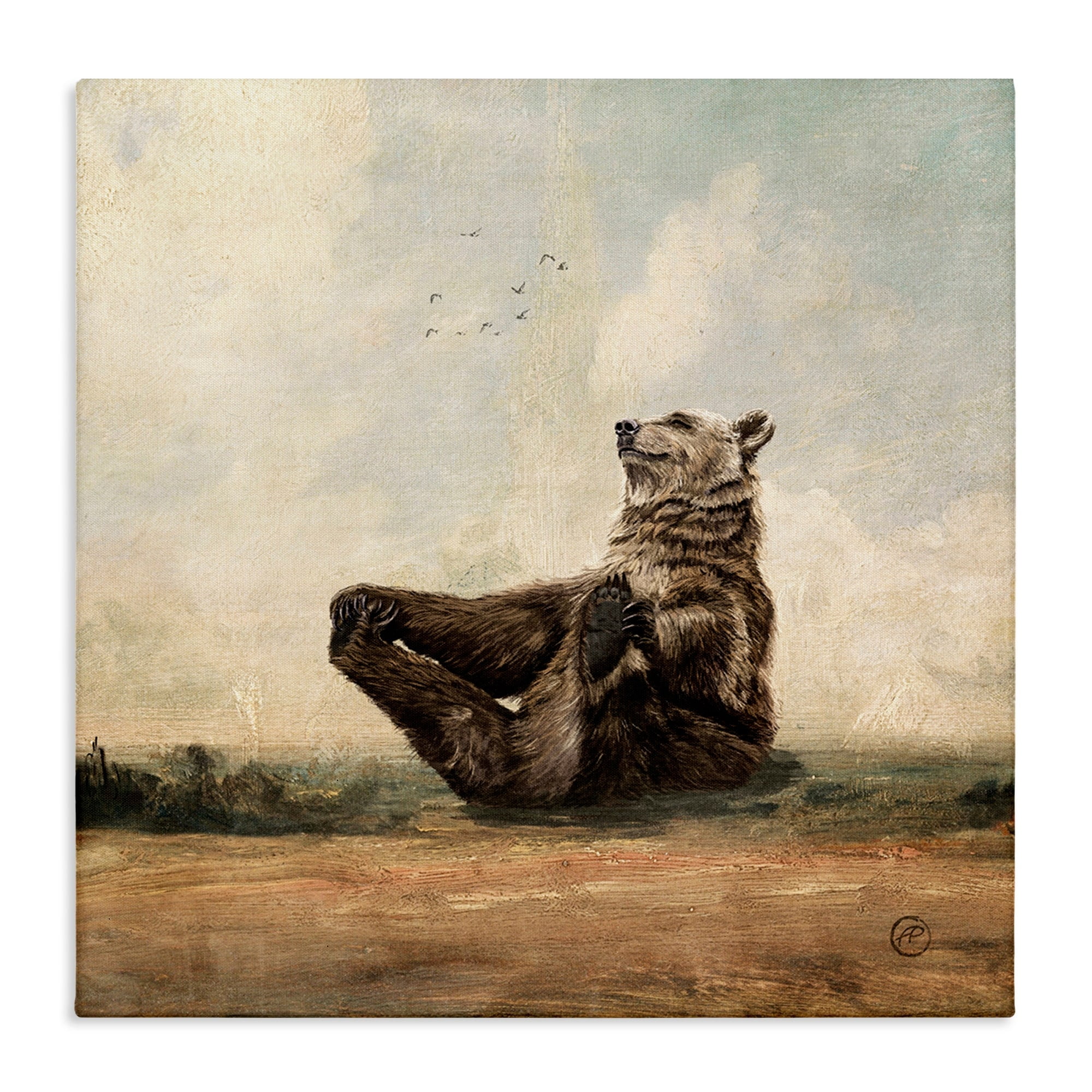 Stupell Industries Bear Holding Paws Staring Sunset Fun Animal Portrait,24 x 24, Design by Paula Belle Flores