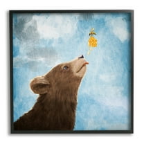 Stupell Industries Bear & Honey Bee Animals & Insects Painting Black Framed Art Print Wall Art, 12 x 12