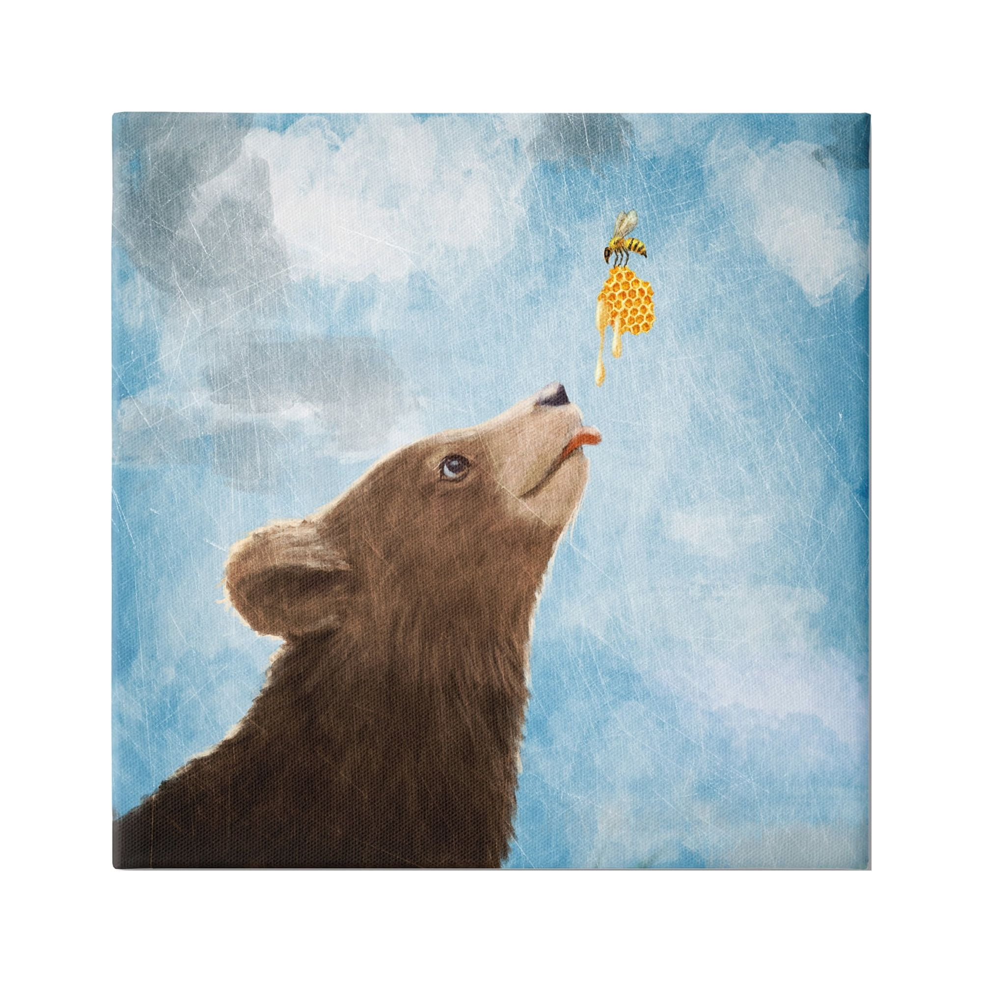 Stupell Industries Bear & Honey Bee Animals & Insects Painting Gallery Wrapped Canvas Art Print Wall Art, 30 x 30