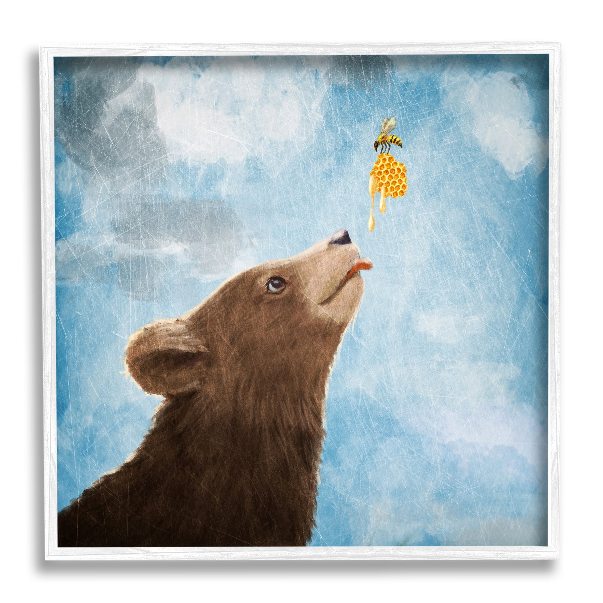 Stupell Industries Bear & Honey Bee Animals & Insects Painting White Framed Art Print Wall Art, 17 x 17