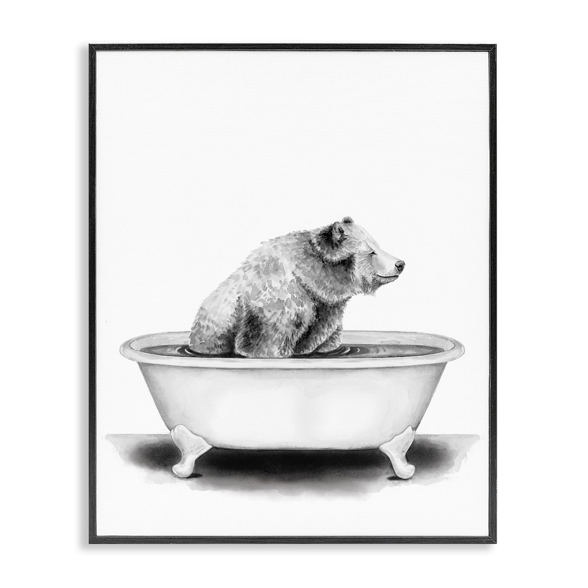 Stupell Industries Bear In A Tub Funny Animal Bathroom Drawing Black Framed Art Print Wall Art, 11x14, by Rachel Neiman