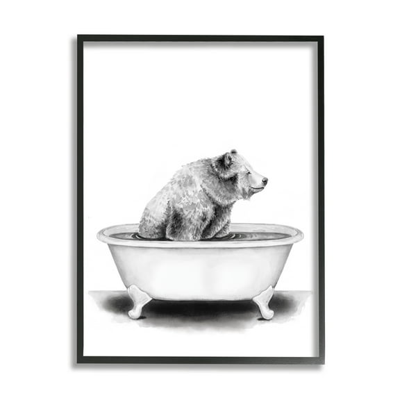 Stupell Industries Bear In A Tub Funny Animal Bathroom Drawing Framed Wall Art by Rachel Neiman, 24" x 30", Black Framed