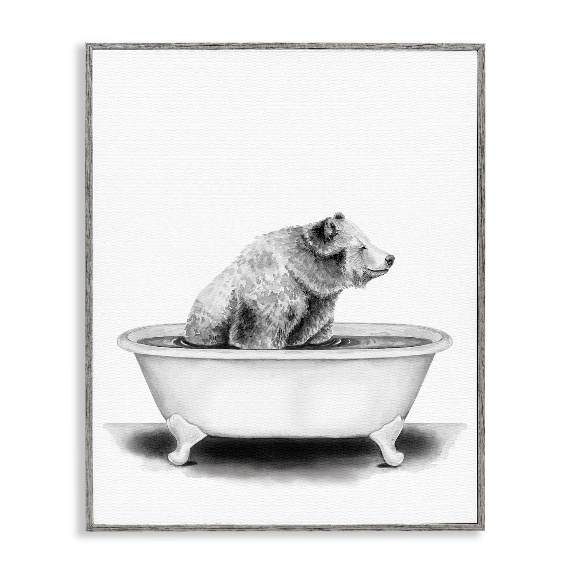 Stupell Industries Bear In A Tub Funny Animal Bathroom Drawing Framed Wall Art by Rachel Neiman