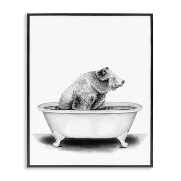 Stupell Industries Bear In A Tub Funny Animal Bathroom Drawing Framed Wall Art by Rachel Neiman