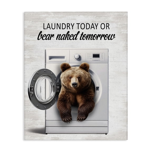 Stupell Industries Bear Naked Funny Laundry Quotes and Sayings Painting Wrapped Canvas Canvas Art Print Wall Art, 16 x 20
