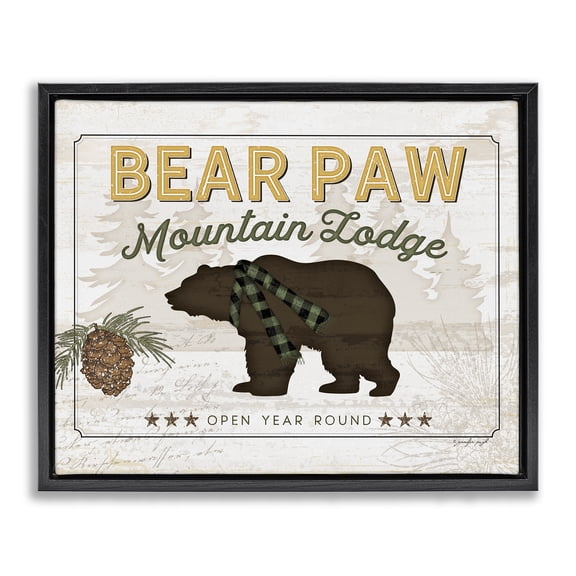Stupell Industries Bear Paw Mountain Lodge Animals Painting Black Floater Framed Canvas Art Print Wall Art, 21 x 17