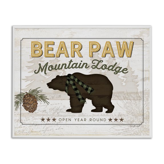 Stupell Industries Bear Paw Mountain Lodge Animals Painting White Framed Art Print Wall Art, 14 x 11