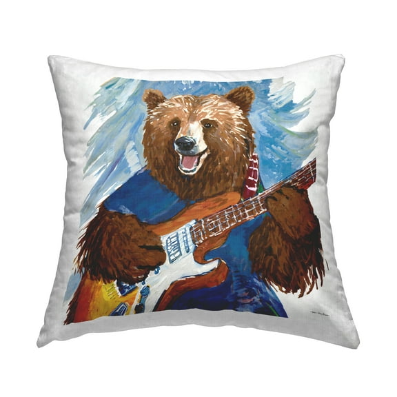 Stupell Industries Bear Playing Guitar Decorative Printed Throw Pillow Design by Seven Trees Design.
