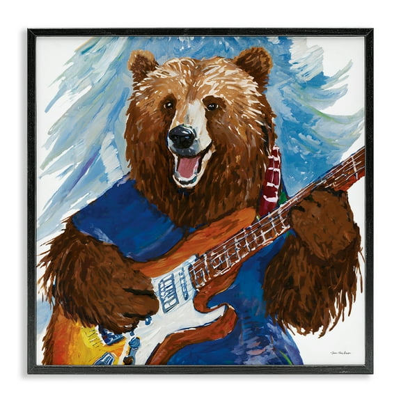 Stupell Industries Bear Playing Guitar Entertainment Painting Black Framed Art Print Wall Art, 12 x 12