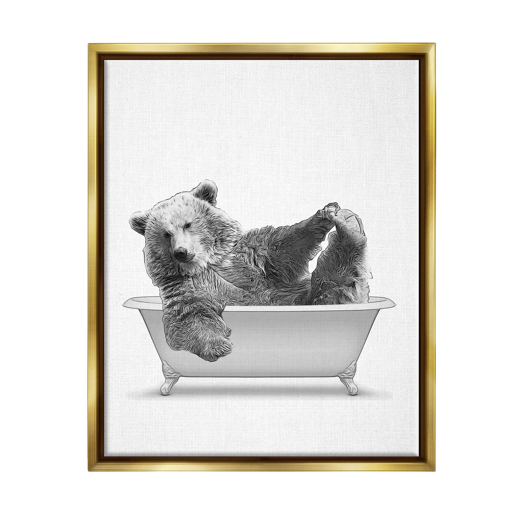 Stupell Industries Bear Playing In Bath Wildlife Animals & Insects Painting Gold Floater Framed Art Print Wall Art