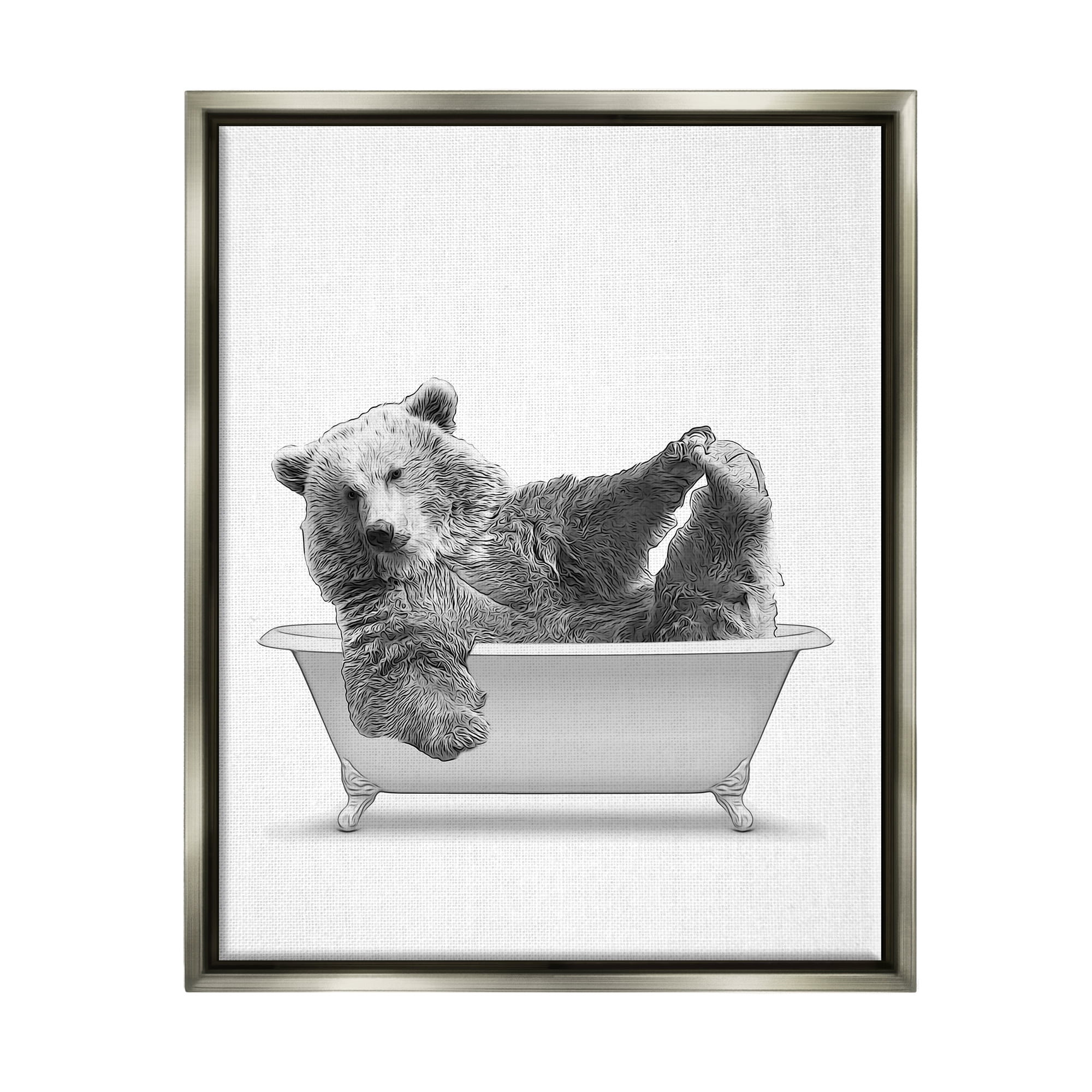 Stupell Industries Bear Playing In Bath Wildlife Animals & Insects Painting Gray Floater Framed Art Print Wall Art