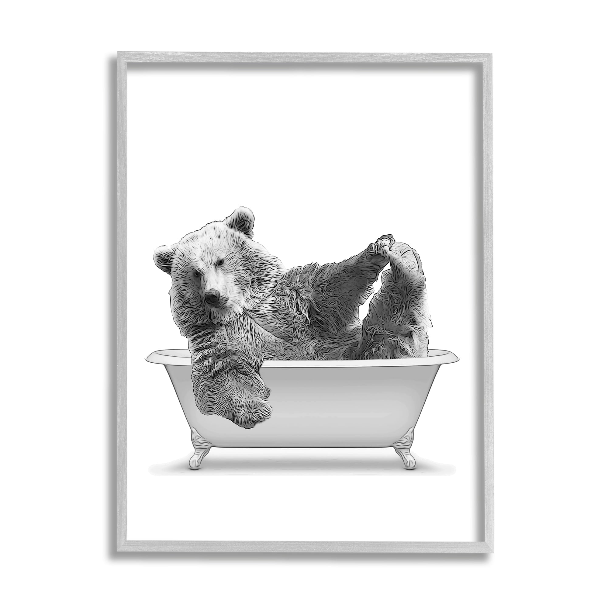 Stupell Industries Bear Playing In Bath Wildlife Animals & Insects Painting Gray Framed Art Print Wall Art