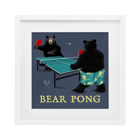 Stupell Industries Bear Pong Animal Humor White Framed Print Under Glass design by Jim Baldwin, 16 x 16