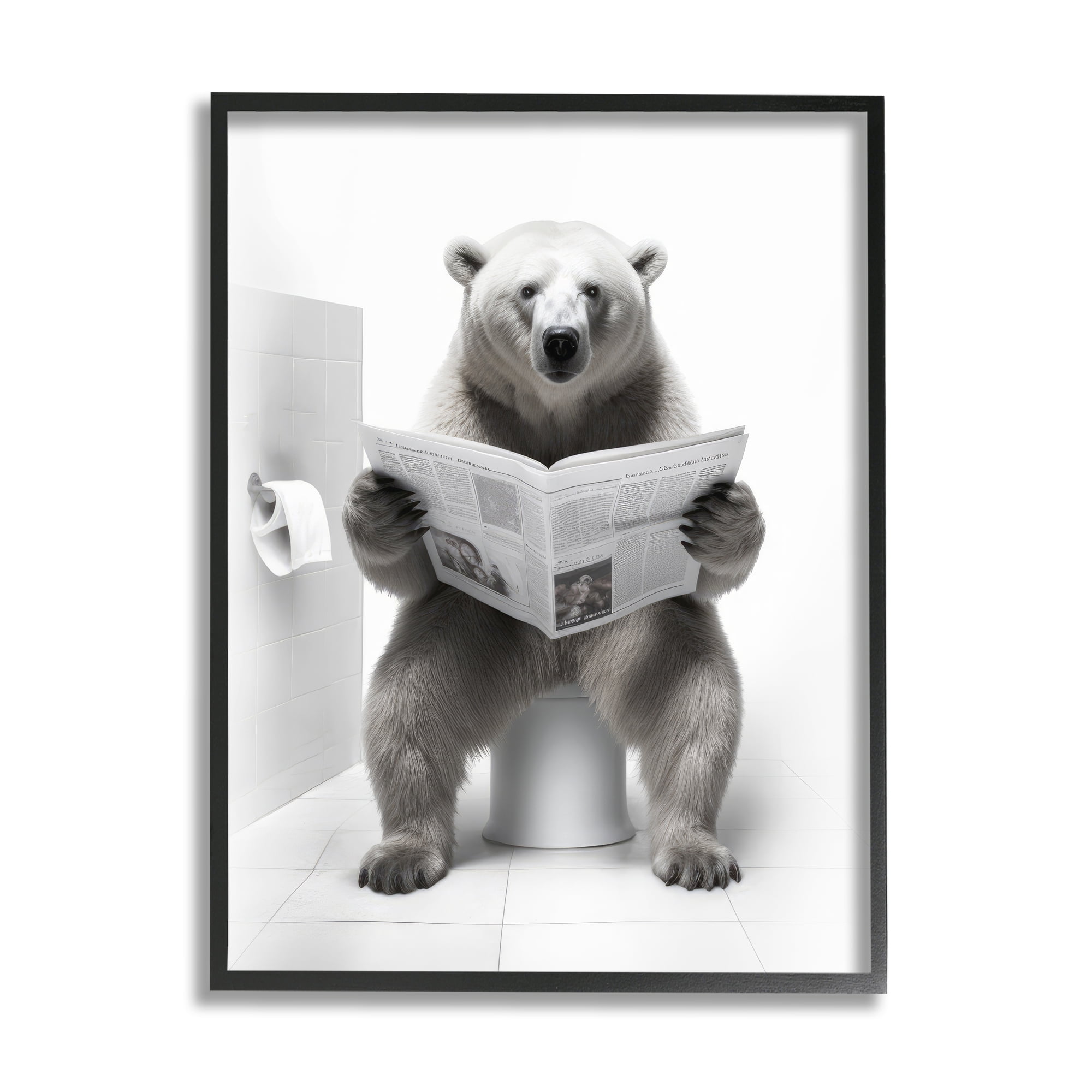 Stupell Industries Bear Reading Newspaper Animals & Insects Painting Black Framed Art Print Wall Art, 16 x 20