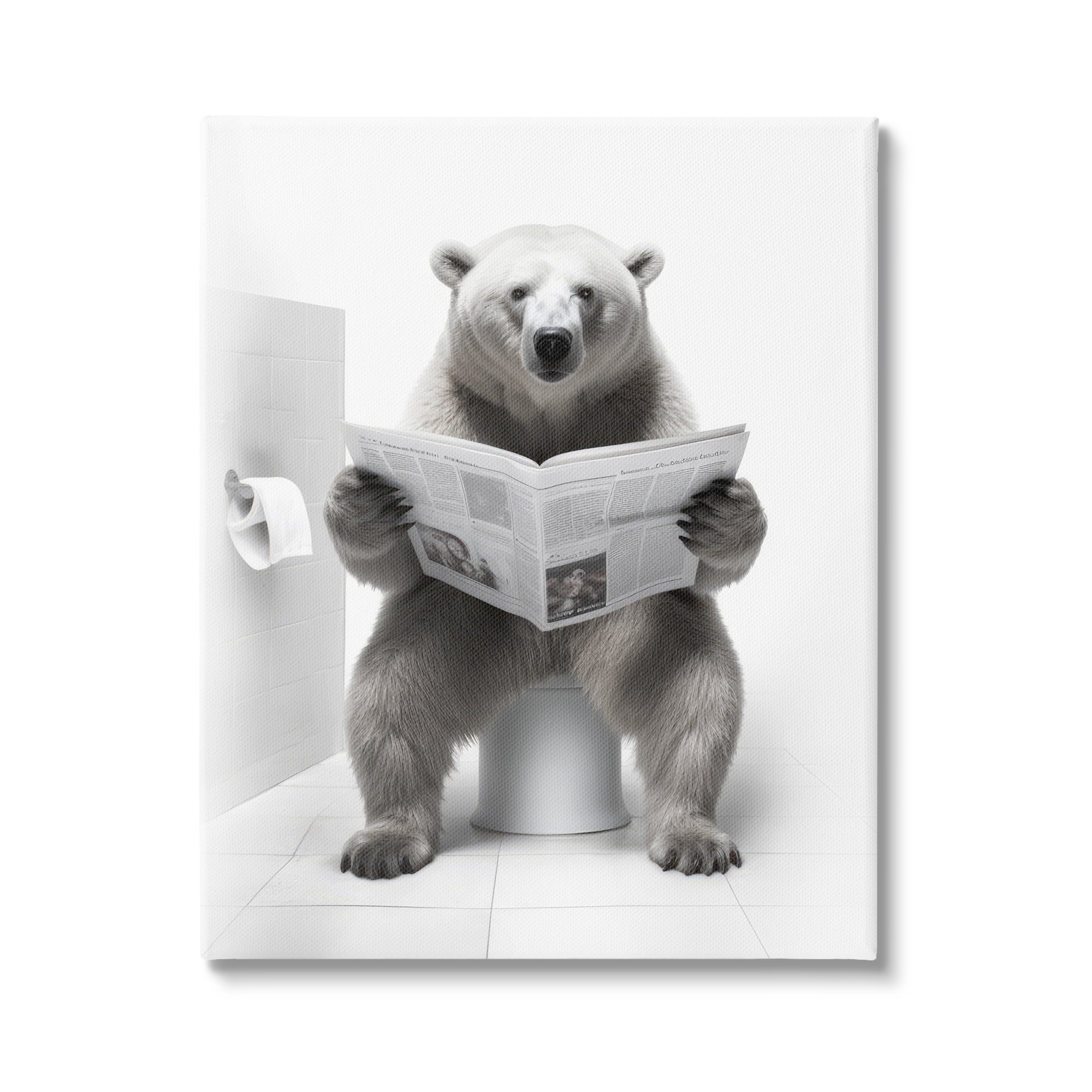 Stupell Industries Bear Reading Newspaper Animals & Insects Painting Gallery Wrapped Canvas Art Print Wall Art, 30 x 40