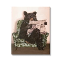 Stupell Industries Bear Reading Newspaper Animals & Insects Painting Gallery Wrapped Canvas Print Wall Art, 16 x 20