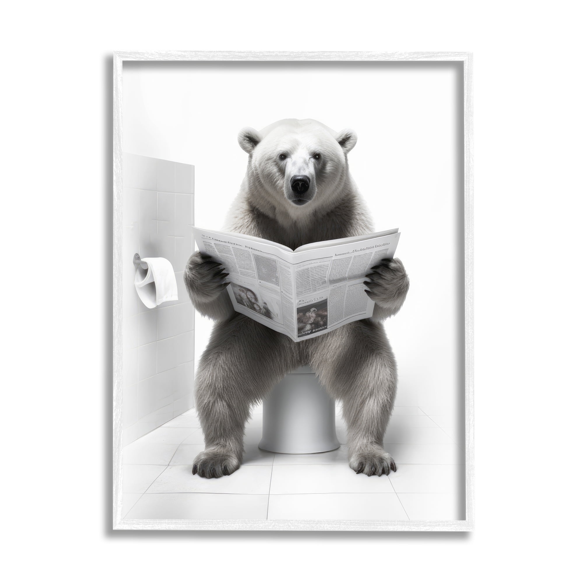Stupell Industries Bear Reading Newspaper Animals & Insects Painting White Framed Art Print Wall Art, 11 x 14