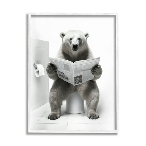 Stupell Industries Bear Reading Newspaper Animals & Insects Painting White Framed Art Print Wall Art, 16 x 20