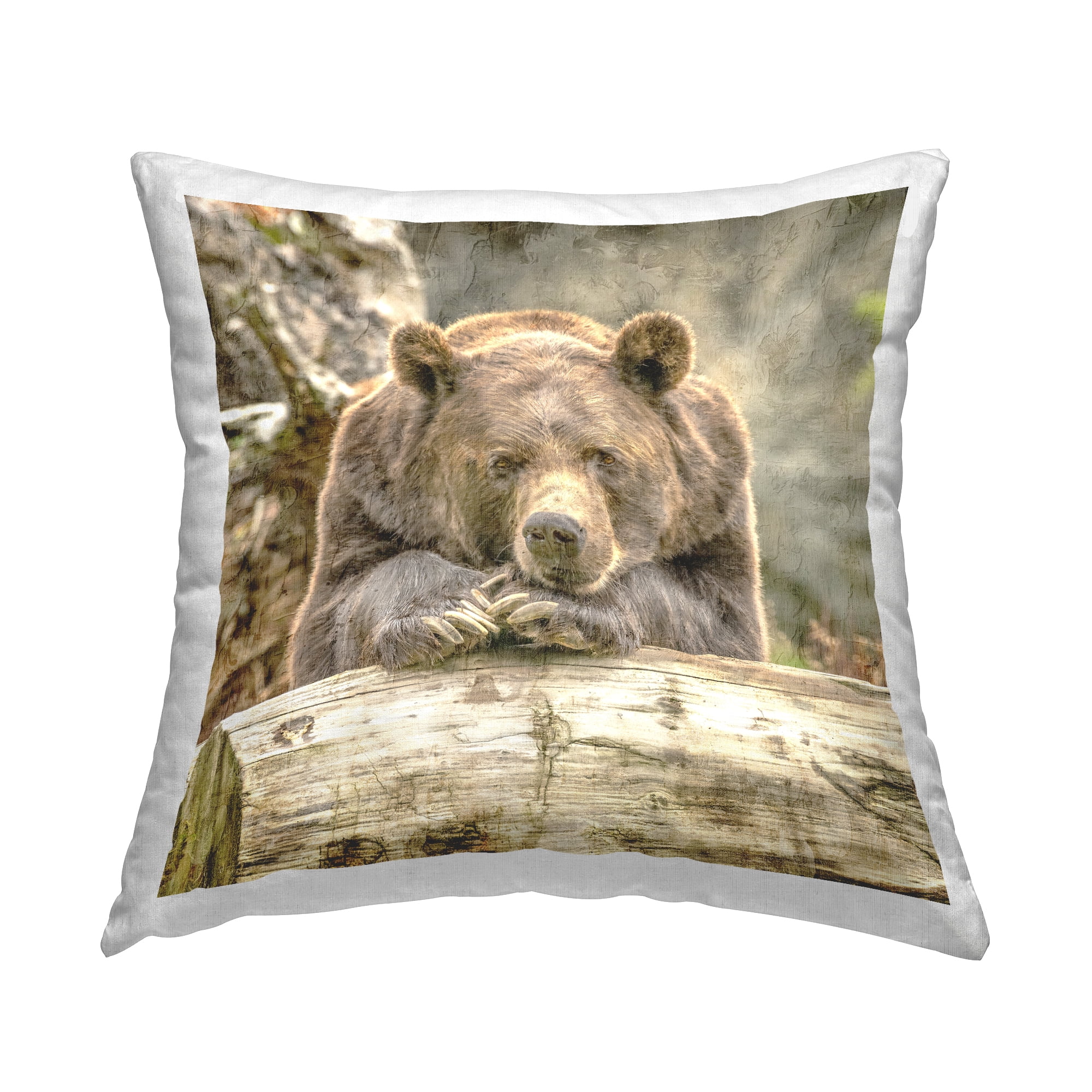 Stupell Industries Bear Resting in Forest Decorative Printed Throw Pillow, 18 x 18
