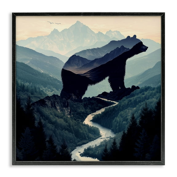 Stupell Industries Bear Rock Silhouette Black Framed Giclee Art design by Jim Baldwin, 12 x 12