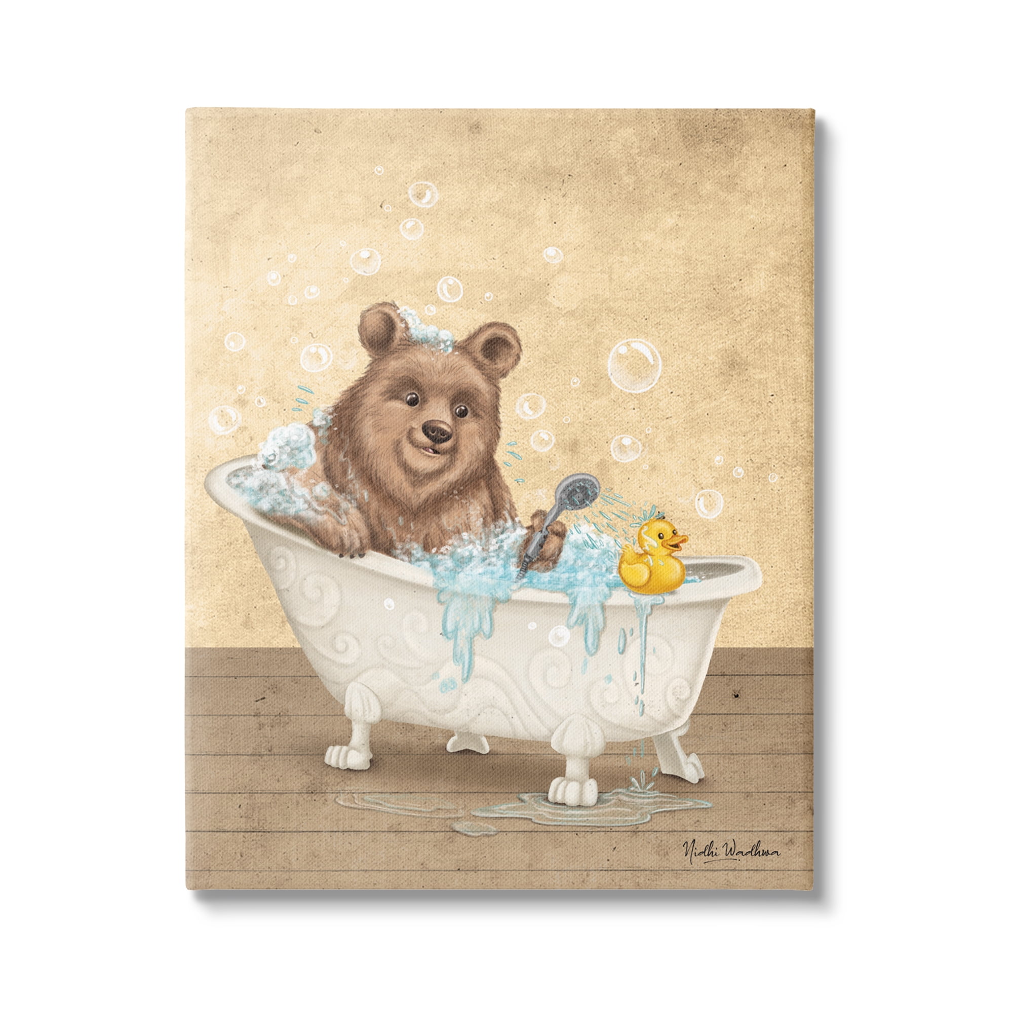 Stupell Industries Bear & Rubber Duck Bath Animals & Insects Painting Gallery Wrapped Canvas Print Wall Art, 16 x 20